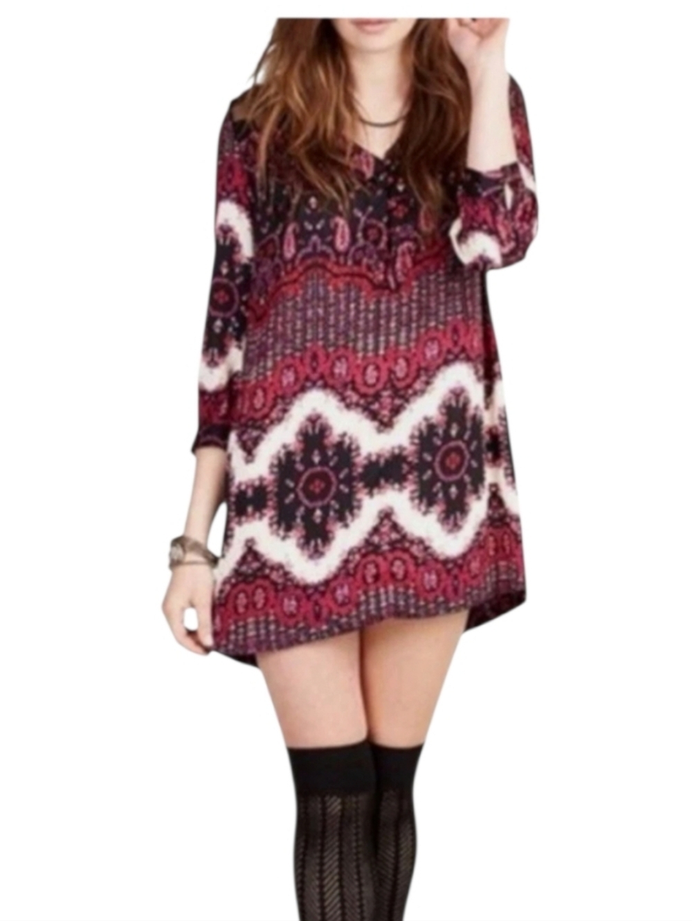 Gypsy 05 Silk Boho Pink Black Paisley Floral V-neck Mini Dress Lace Back Size S. - Picture 14 of 14